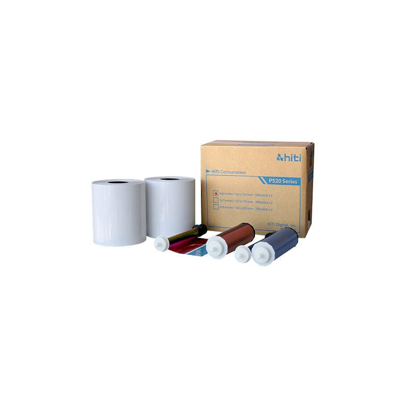 Hi-Ti 2 Bobine + 2 Ribbon Banda 10 cm (2x750 stampe 10x15) e 15 cm. (2x375 stampe 15x20)